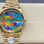 8+ Factory Counterweight Rolex Day-Date 128238-0106 36mm Full Yellow Gold Color Baguette Puzzle Blue Dial