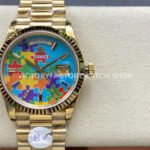 8+ Factory Counterweight Rolex Day-Date 128238-0106 36mm Full Yellow Gold Color Baguette Puzzle Blue Dial