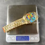 8+ Factory Counterweight Rolex Day-Date 128238-0106 36mm Full Yellow Gold Color Baguette Puzzle Blue Dial