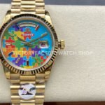 8+ Factory Counterweight Rolex Day-Date 128238-0106 36mm Full Yellow Gold Color Baguette Puzzle Blue Dial