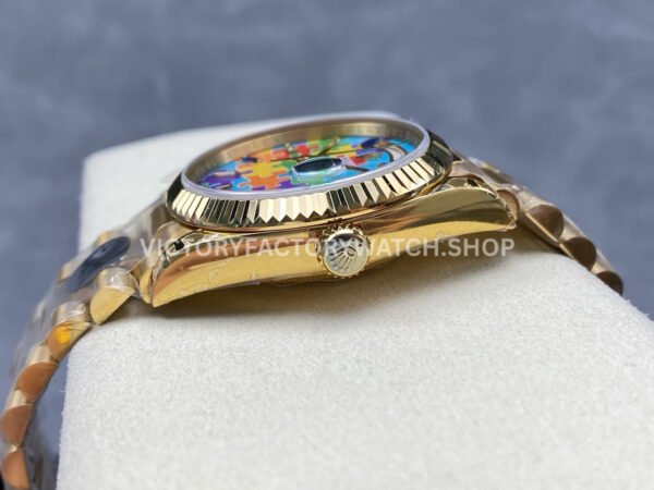 8+ Factory Counterweight Rolex Day-Date 128238-0106 36mm Full Yellow Gold Color Baguette Puzzle Blue Dial