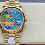 8+ Factory Counterweight Rolex Day-Date 128238-0106 36mm Full Yellow Gold Color Baguette Puzzle Blue Dial