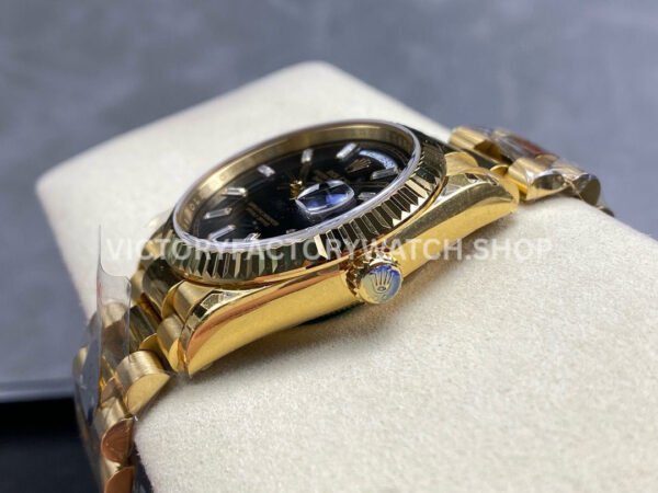 8+ Factory Counterweight Rolex Day-Date 128238 36mm Full Yellow Gold Baguette Diamond Black Dial