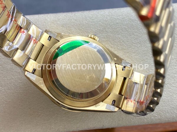 8+ Factory Counterweight Rolex Day-Date 128238 36mm Full Yellow Gold Baguette Diamond Black Dial