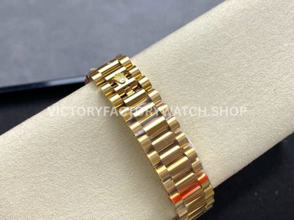 8+ Factory Counterweight Rolex Day-Date 128238 36mm Full Yellow Gold Baguette Diamond Black Dial