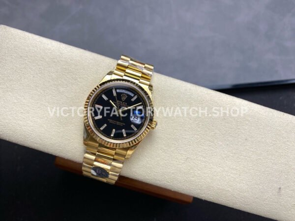 8+ Factory Counterweight Rolex Day-Date 128238 36mm Full Yellow Gold Baguette Diamond Black Dial