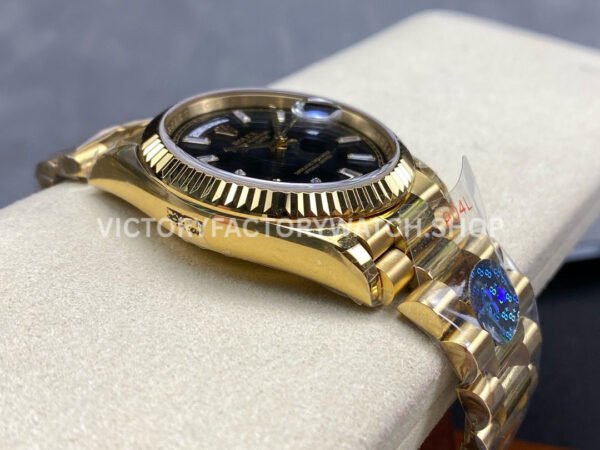 8+ Factory Counterweight Rolex Day-Date 128238 36mm Full Yellow Gold Baguette Diamond Black Dial