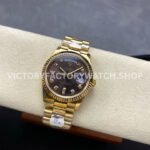 8+ Factory Counterweight Rolex Day-Date 128238 36mm Full Yellow Gold Diamond Mope Baguette Diamond Brown Dial