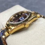 8+ Factory Counterweight Rolex Day-Date 128238 36mm Full Yellow Gold Diamond Mope Baguette Diamond Brown Dial