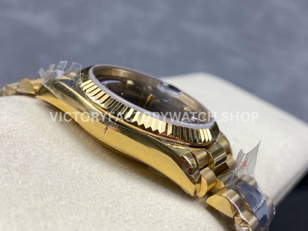 8+ Factory Counterweight Rolex Day-Date 128238 36mm Full Yellow Gold Diamond Mope Baguette Diamond Brown Dial