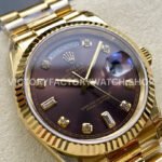 8+ Factory Counterweight Rolex Day-Date 128238 36mm Full Yellow Gold Diamond Mope Baguette Diamond Brown Dial