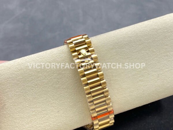 8+ Factory Counterweight Rolex Day-Date 128238 36mm Full Yellow Gold Diamond Mope Baguette Diamond Brown Dial