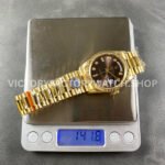 8+ Factory Counterweight Rolex Day-Date 128238 36mm Full Yellow Gold Diamond Mope Baguette Diamond Brown Dial