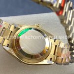 8+ Factory Counterweight Rolex Day-Date 128238 36mm Full Yellow Gold Diamond Mope Baguette Diamond Brown Dial