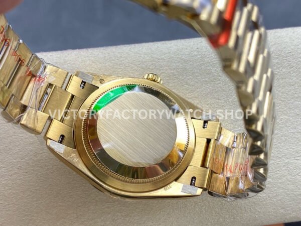 8+ Factory Counterweight Rolex Day-Date 128238 36mm Full Yellow Gold Diamond Mope Baguette Diamond Brown Dial