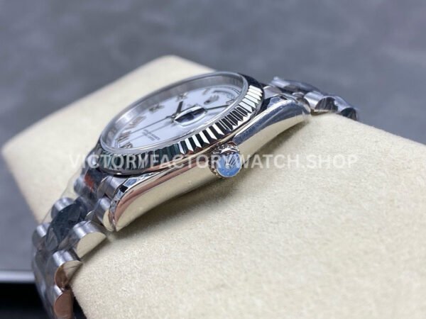 8+ Factory Counterweight Rolex Day-Date 128239-0038 36mm Full White Gold Roman Numerals White Dial