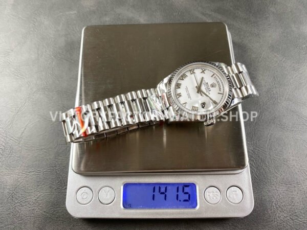 8+ Factory Counterweight Rolex Day-Date 128239-0038 36mm Full White Gold Roman Numerals White Dial