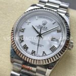 8+ Factory Counterweight Rolex Day-Date 128239-0038 36mm Full White Gold Roman Numerals White Dial