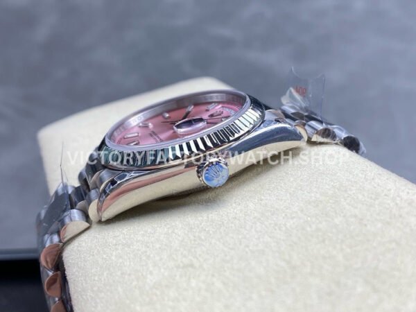 8+ Factory Counterweight Rolex Day-Date 128239-0071 36mm White Gold Baguette Diamond Pink Dial