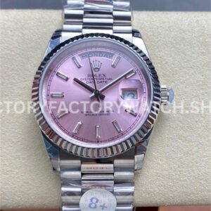 8+ Factory Counterweight Rolex Day-Date 128239-0071 36mm White Gold Baguette Diamond Pink Dial