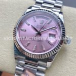 8+ Factory Counterweight Rolex Day-Date 128239-0071 36mm White Gold Baguette Diamond Pink Dial