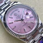 8+ Factory Counterweight Rolex Day-Date 128239-0071 36mm White Gold Baguette Diamond Pink Dial
