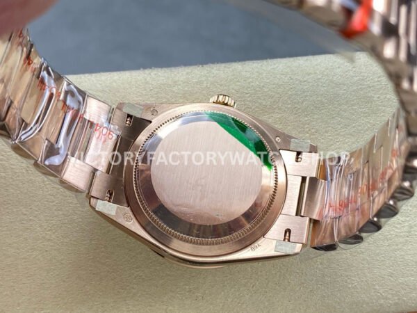 8+ Factory Counterweight Rolex Day-Date 128345RBR-0042 36mm Diamond Rose Gold Bezel Full Rose Gold Baguette Diamond Rose Gold Dial