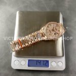 8+ Factory Counterweight Rolex Day-Date 128345RBR-0042 36mm Diamond Rose Gold Bezel Full Rose Gold Baguette Diamond Rose Gold Dial
