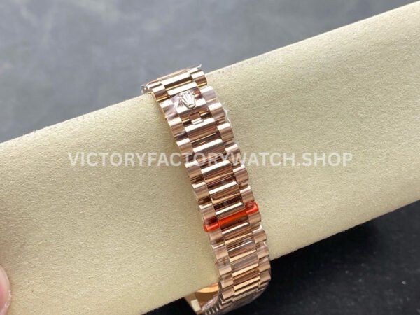 8+ Factory Counterweight Rolex Day-Date 128345RBR-0042 36mm Diamond Rose Gold Bezel Full Rose Gold Baguette Diamond Rose Gold Dial
