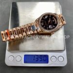 8+ Factory Counterweight Rolex Day-Date 128345RBR-0044 36mm Diamond Bezel Full Rose Gold Roman Numerals Diamond Black Dial