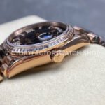 8+ Factory Counterweight Rolex Day-Date 128345RBR-0044 36mm Diamond Bezel Full Rose Gold Roman Numerals Diamond Black Dial