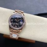 8+ Factory Counterweight Rolex Day-Date 128345RBR-0044 36mm Diamond Bezel Full Rose Gold Roman Numerals Diamond Black Dial