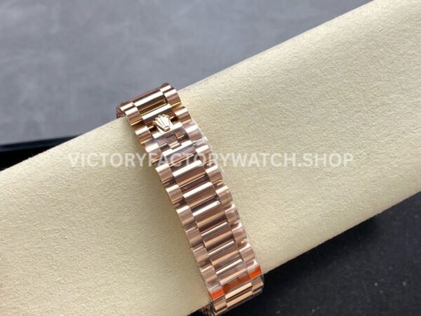 8+ Factory Counterweight Rolex Day-Date 128345RBR-0044 36mm Diamond Bezel Full Rose Gold Roman Numerals Diamond Black Dial