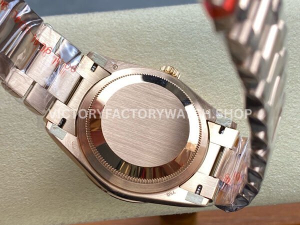 8+ Factory Counterweight Rolex Day-Date 128345RBR-0044 36mm Diamond Bezel Full Rose Gold Roman Numerals Diamond Black Dial