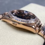 8+ Factory Counterweight Rolex Day-Date 128345RBR-0044 36mm Diamond Bezel Full Rose Gold Roman Numerals Diamond Black Dial