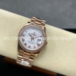 8+ Factory Counterweight Rolex Day-Date 128345RBR-0054 36mm Diamond Bezel Full Rose Gold Roman Numerals White Dial