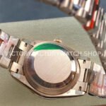 8+ Factory Counterweight Rolex Day-Date 128345RBR-0064 36mm Diamond Bezel Full Rose Gold Roman Numerals Diamond Blue Dial