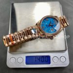 8+ Factory Counterweight Rolex Day-Date 128345RBR-0064 36mm Diamond Bezel Full Rose Gold Roman Numerals Diamond Blue Dial
