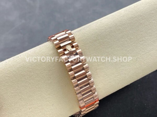 8+ Factory Counterweight Rolex Day-Date 128345RBR-0075 36mm Diamond Bezel Full Rose Gold Roman Numerals Brown Dial