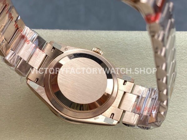 8+ Factory Counterweight Rolex Day-Date 128345RBR-0075 36mm Diamond Bezel Full Rose Gold Roman Numerals Brown Dial