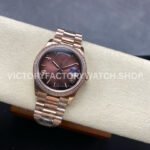 8+ Factory Counterweight Rolex Day-Date 128345RBR-0075 36mm Diamond Bezel Full Rose Gold Roman Numerals Brown Dial