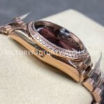 8+ Factory Counterweight Rolex Day-Date 128345RBR-0075 36mm Diamond Bezel Full Rose Gold Roman Numerals Brown Dial