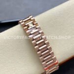 8+ Factory Counterweight Rolex Day-Date 128345RBR-0083 36mm Diamond Bezel Full Rose Gold Baguette Diamond Blue Green Dial