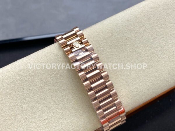 8+ Factory Counterweight Rolex Day-Date 128345RBR-0083 36mm Diamond Bezel Full Rose Gold Baguette Diamond Blue Green Dial