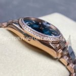 8+ Factory Counterweight Rolex Day-Date 128345RBR-0083 36mm Diamond Bezel Full Rose Gold Baguette Diamond Blue Green Dial