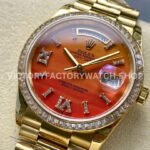 8+ Factory Counterweight Rolex Day-Date 128348RBR-0049 36mm Diamond Yellow Gold Bezel Full Yellow Gold Diamond&Roman Numerals Orange Gradient Dial