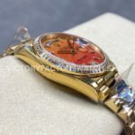 8+ Factory Counterweight Rolex Day-Date 128348RBR-0049 36mm Diamond Yellow Gold Bezel Full Yellow Gold Diamond&Roman Numerals Orange Gradient Dial