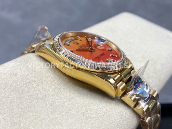 8+ Factory Counterweight Rolex Day-Date 128348RBR-0049 36mm Diamond Yellow Gold Bezel Full Yellow Gold Diamond&Roman Numerals Orange Gradient Dial
