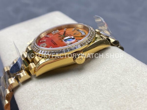 8+ Factory Counterweight Rolex Day-Date 128348RBR-0049 36mm Diamond Yellow Gold Bezel Full Yellow Gold Diamond&Roman Numerals Orange Gradient Dial