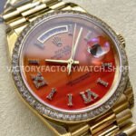 8+ Factory Counterweight Rolex Day-Date 128348RBR-0049 36mm Diamond Yellow Gold Bezel Full Yellow Gold Diamond&Roman Numerals Orange Gradient Dial